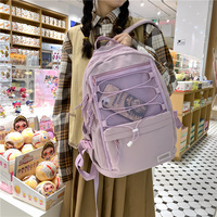 Solid Color Women Backpack Unisex Multi-Pocket - Thumbnail 6