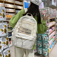 Solid Color Women Backpack Unisex Multi-Pocket - Thumbnail 2