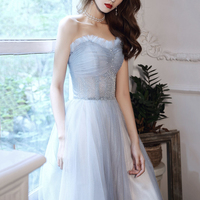 Blue tulle beads long prom dress blue evening dress - Thumbnail 5