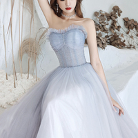 Blue tulle beads long prom dress blue evening dress - Thumbnail 6