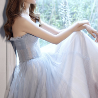 Blue tulle beads long prom dress blue evening dress - Thumbnail 7