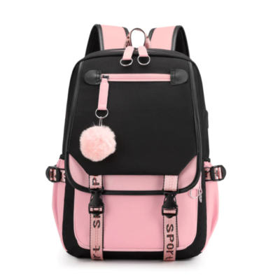 Bag fashion black pink teen school backpack