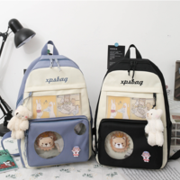 4Pcs/set Canvas Travel Backpacks Women School Bag - Thumbnail 5