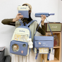 4Pcs/set Canvas Travel Backpacks Women School Bag - Thumbnail 2