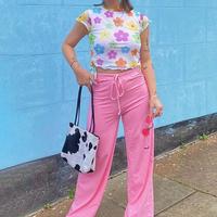 Colorful Rainbow Flower Lace up Mesh Top - Thumbnail 3