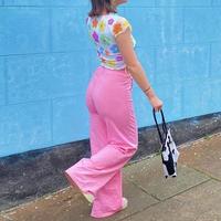 Colorful Rainbow Flower Lace up Mesh Top - Thumbnail 4