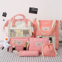 5Pcs/set Canvas School Backpacks Women Lovely - Thumbnail 1