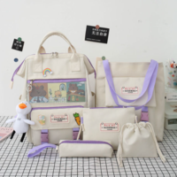 5Pcs/set Canvas School Backpacks Women Lovely - Thumbnail 3