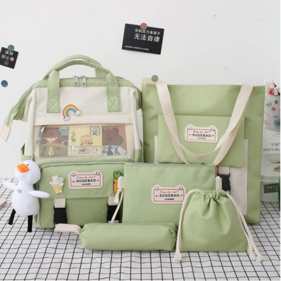 5pcs/set canvas school backpacks women lovely