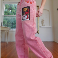 Vintage Pink Women‘s Jeans Pants Mid-Waist - Thumbnail 3