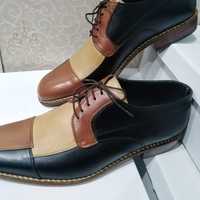 New Arrival Men's Hand Stitch Multi Colour Genuine Leather Lace Up Party Wear Shoes - Thumbnail 1