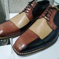 New Arrival Men's Hand Stitch Multi Colour Genuine Leather Lace Up Party Wear Shoes - Thumbnail 2