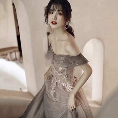 Stylish tulle sequins long prom dress a line evening dress - Thumbnail 2