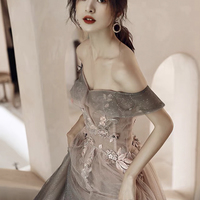 Stylish tulle sequins long prom dress A line evening dress - Thumbnail 5