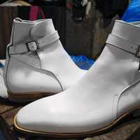 Best Fashion Cow White Jodhpurs Style Leather Monk Formal Boot - Thumbnail 1