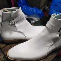 Best Fashion Cow White Jodhpurs Style Leather Monk Formal Boot - Thumbnail 2