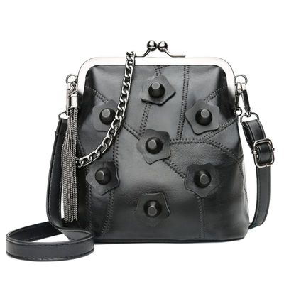 Mini chain sheepskin rivet tassel crossbody bag