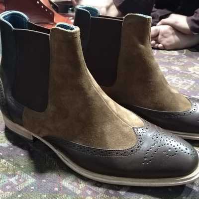 Handmade men camel brown leather suede oxfords style wingtip ankle high chelsea boot, mens chelsea boot