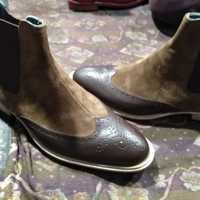 Handmade men camel brown leather suede oxfords style wingtip ankle high chelsea boot, mens chelsea boot - Thumbnail 1