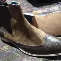 Handmade men camel brown leather suede oxfords style wingtip ankle high chelsea boot, mens chelsea boot - Thumbnail 3