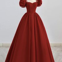 Red satin A line prom dress red evening dress - Thumbnail 3
