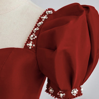 Red satin A line prom dress red evening dress - Thumbnail 2