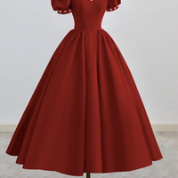 Red satin A line prom dress red evening dress - Thumbnail 5