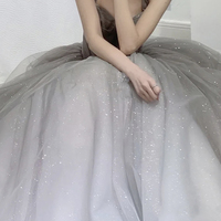 Gray tulle long ball gown dress A line evening gown - Thumbnail 2