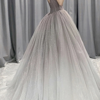 Gray tulle long ball gown dress A line evening gown - Thumbnail 3
