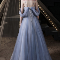 Blue tulle sequins long prom dress blue evvening dress - Thumbnail 4