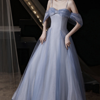 Blue tulle sequins long prom dress blue evvening dress - Thumbnail 5