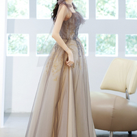 Cute tulle long A line prom dress evening dress - Thumbnail 3