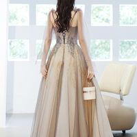 Cute tulle long A line prom dress evening dress - Thumbnail 5