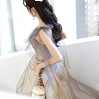 Cute tulle long A line prom dress evening dress - Thumbnail 6