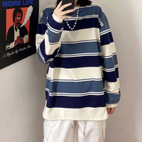 Colorful Stripe Color Block Long Sleeve T-shirt - Thumbnail 1