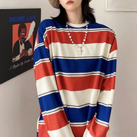 Colorful Stripe Color Block Long Sleeve T-shirt - Thumbnail 4