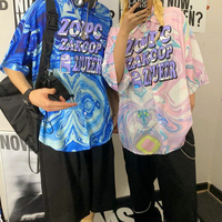  Tie-dyed Painting Color Block Short Sleeve Shirt - Thumbnail 1