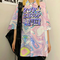  Tie-dyed Painting Color Block Short Sleeve Shirt - Thumbnail 2