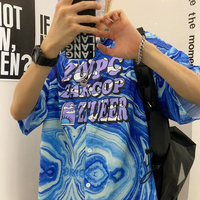  Tie-dyed Painting Color Block Short Sleeve Shirt - Thumbnail 6