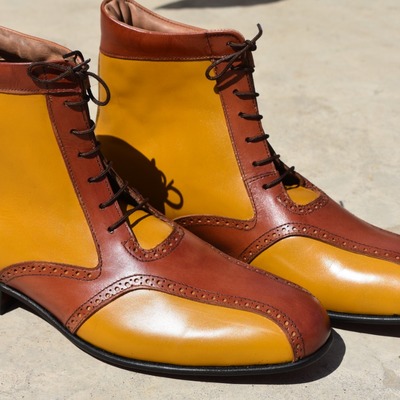 New style men's handmade two tone leather lace up rangers boot