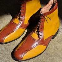 New Style Men's Handmade Two Tone Leather Lace Up Rangers Boot - Thumbnail 2