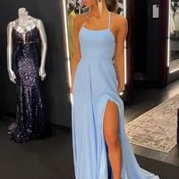 SP2064,Sky blue chiffon prom dresses halter sheath long evening party dress - Thumbnail 1
