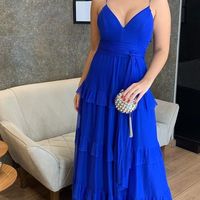 SP2065,Spaghetti straps royal blue chiffon prom evening dresses with ruffles - Thumbnail 1