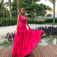 SP2068,Hot pink lace v-neck sleeveless prom dresses 2022 evening dress - Thumbnail 1