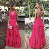 SP2068,Hot pink lace v-neck sleeveless prom dresses 2022 evening dress - Thumbnail 2