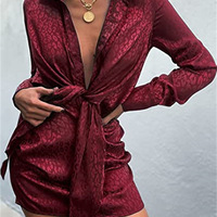 Irregular Women's V-Neck Long Sleeves Print Dress - Thumbnail 1