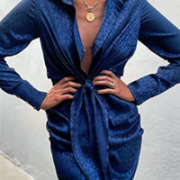 Irregular Women's V-Neck Long Sleeves Print Dress - Thumbnail 2