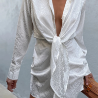 Irregular Women's V-Neck Long Sleeves Print Dress - Thumbnail 3