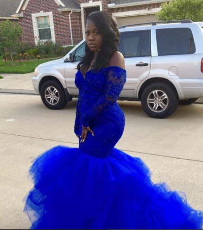 Plus Size Royal Blue Prom Dresses with Sleeves 