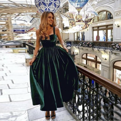 Ankle length prom dresses straps forest green